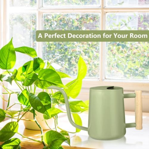 Watering Can for Indoor Plants, 35oz/1000ml Metal Stainless Steel Small Watering Can with Long Spout for House Plants Succulents Bonsai Indoor Gardening (Avocado Green) - Image 3
