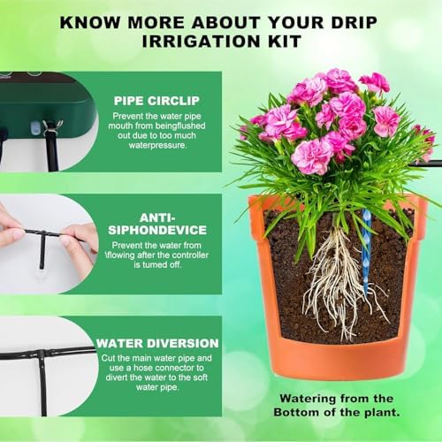 Lewisia 5W Solar Drip Irrigation System with Timer Auto Watering Kit for Garden Raised Beds Patio Lawn Greenhouse Up to 30 Plants - Image 3