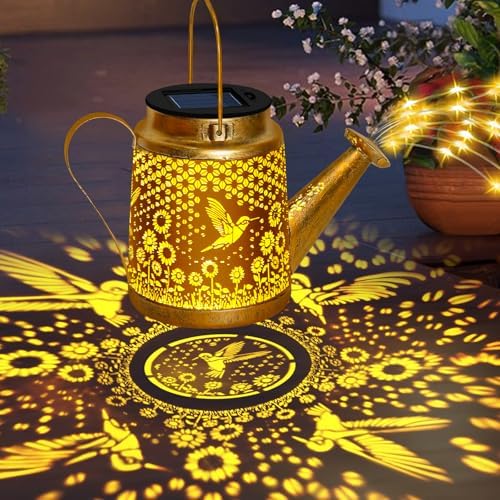Solar Garden Lights Outdoor Decor, Hummingbird Watering Can Solar Lantern - Image 2