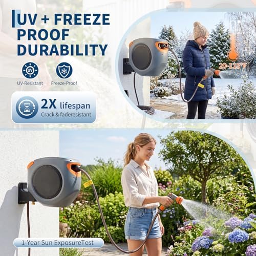 Retractable Garden Hose Reel 100FT - 1/2" Mesh PVC, 10-design Nozzle, Wall Mounted, Auto Slow Retraction & Adjustable Length - Ideal for Outdoor, Patio, Farm Watering - Image 3