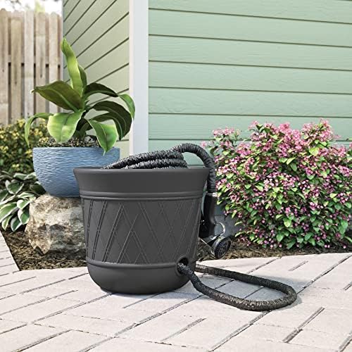 Suncast 4 Pack 14" x 12" Round Resin Decorative Weatherproof Outdoor Hideaway Standard Garden Hose Storage Pot with Drainage Holes, Gray - Image 6