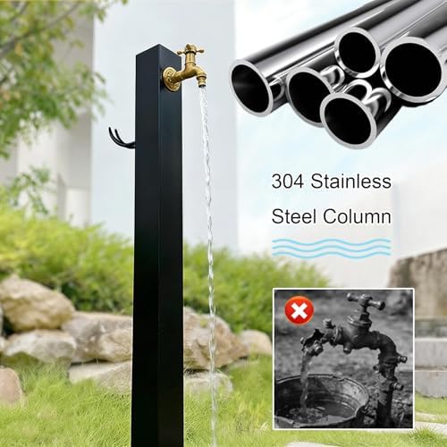 Freestanding Garden Hose Stand with Faucet, 304 Stainless Steel Water Column, Stylish Yard Hydrant for Garden, Farm & Backyard - Durable & Decorative (Black) - Image 3