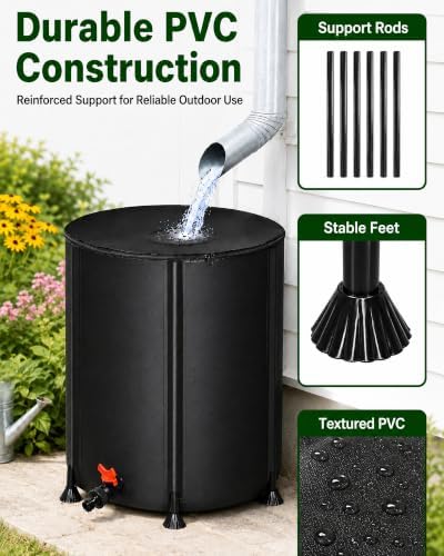 50 Gallon Collapsible Rain Barrel, Portable Rainwater Collection System, Rain Catcher Barrel with Spigots and Overflow Kit, Rain Water Barrel Collector for Garden, Black ﻿ - Image 6
