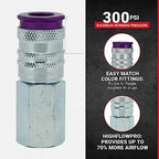 Milton 764VC ColorFit HIGHFLOWPRO V-Style Air Couplers, 1/4" FNPT Female Quick Connect, Purple Color-Coded High-Flow Fittings, Up to 70% More Airflow, 300 PSI, Box of 10 - Image 2
