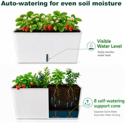 2-Tier 27.8"H Rolling Raised Garden Bed with Wheels, Self Watering Planter Box with Visible Water Level, Gray Rustproof Plastic Herb & Strawberry Planter for Indoor Outdoor Vegetables Flowers, DIY Kit - Image 4