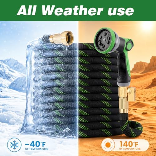 100FT Garden Hose 100 Feet Non-Expandable Heavy Duty Garden Hose with 8 Pattern Spray Nozzle, Flexible Kink-Free Water Hose with Brass Fittings for Watering Lawn, Yard, Car Washing - Image 7