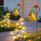 Solar Lights Outdoor, Watering Can with Cascading Lights, Watering Can with Hook Solar Lantern, Gardening Decor for Yard Patio, Gardening Gifts for Mom Grandma Women (2 Pack) by OSTRITEC
