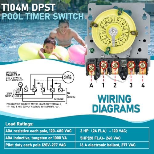 T104M Pool Timer, Mechanical Time Switch Mechanism 208-277VAC 5HP 40A DPST - Image 2