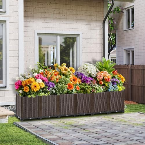Extra Large Rattan Planter Outdoor 17.7" Deep -Elevated Planter Box with Drain Outlet 95"L x 16"W x 21"H, Self Watering Raised Garden Beds for Vegetables, Flowers, Herbs Standing Gardening Kit - Image 3