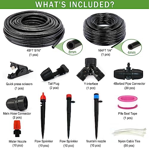 Drip Irrigation System, 213FT Drip Irrigation Kit for Garden - 50FT Main & 163FT Branch Tubing, Adjustable Nozzles for Drip or Mist Cooling, Irrigation System for Garden, Lawn, Patio, Raised Bed - Image 5