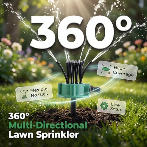 360 Degree Multi-Directional Lawn Sprinkler with Flexible Nozzles - Adjustable Spray for Garden Irrigation & Customizable Yard Watering System, Spike Base (2PCS) - Image 3