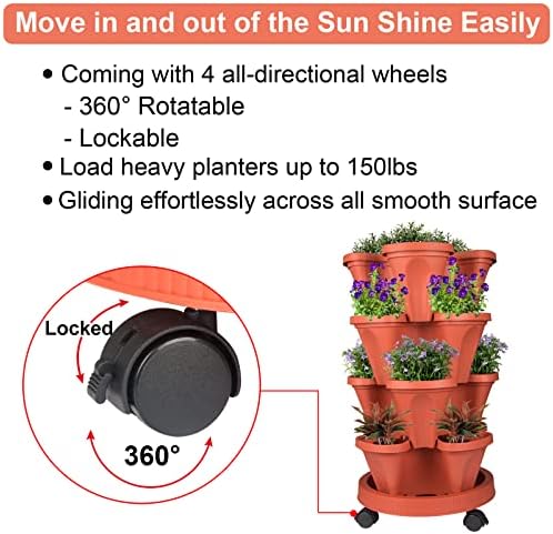 GameXcel Vertical Planter Tower - 4 Tier Stackable Garden Planters with Wheels and Tools Plant Pots for Strawberry Herb Flower and Vegetable Indoor Outdoor Use Red - Image 6