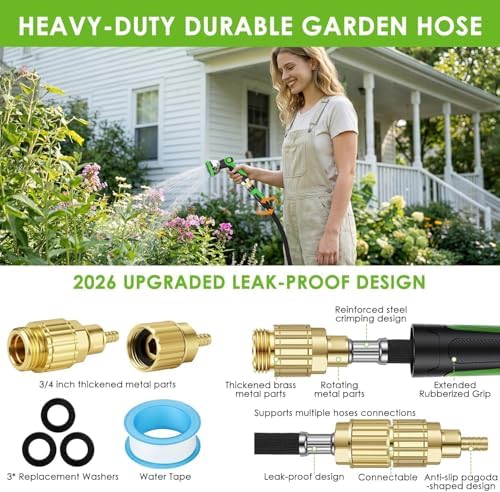 Non-Expanding Garden Hose 100 ft, 360° Anti-Kink Swivel Fittings - Image 5