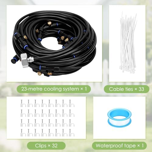 Gugxiom 75FT/23M Misters for Outside Patio, with 23 Mist Nozzles+3/4" Brass Adapter, Outdoor Misters for Patio Cooling, for Garden Patio Backyard Greenhouse Horse Corral (23 Meters (75 ft)) - Image 2