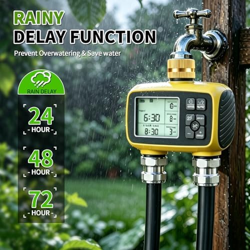 Boltigen Upgraded Brass Sprinkler Timer-2 Zone Water Hose Timers with Metal Inlet & Outlet-Waterproof & Programmable Design Timer Rain Delay & Manual Watering, for Outdoor Garden Irrigation Lawn Yard - Image 4