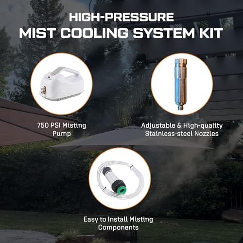 High Pressure Misting System, 750PSI Piston Pump Patio Mister System with Remote Control and 0.008" 7 Nozzles, DIY Misters for Cooling Outdoor Backyard, Dining Areas, Patio Lounging Zones - Image 2