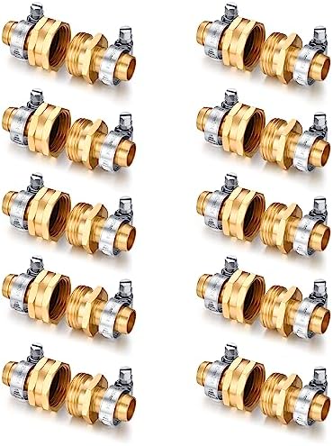 Garden Solid brass Hose Repair Connector with Clamps,Fit for Garden Hose Fitting,Male and Female Hose Fittings 10 Set (5/8"-10 Set) by YELUN