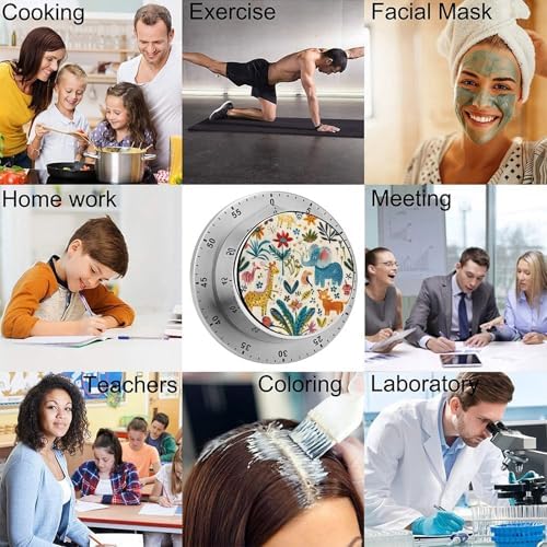 Mechanical Kitchen Timers for Cooking,Jungle Animal Pattern Printed 60 Minute Magnetic Countdown Timer,Cute Cooking Timers with Alarm,Stainless Steel Time Timer Manual No Batteries Required - Image 5