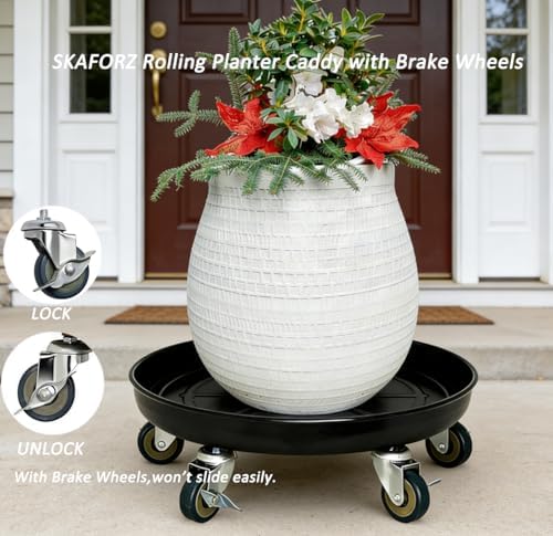 Rolling Planter Caddy(570lbs Capacity), Heavy Duty Metal Plant Stand with Brake Wheels Plant Dolly Mover Plant Pot Tray Saucer for Indoor Outdoor 20 Inches Black - Image 5