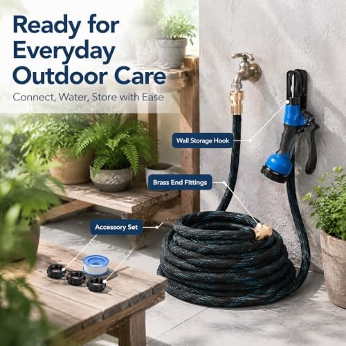 50ft Non-Expandable Garden Hose, Durable Fabric, Brass Connectors - Image 7