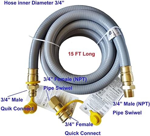 15FT 3/4" Inch ID Natural Gas Hose with Quick Connect Fittings for Standby Generators Natural Gas Equipment Outdoor Cooking Appliances Construction Heaters, CSA Certified for Indoor/Outdoor Use - Image 2