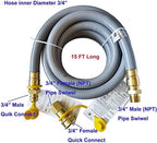 15FT 3/4" Inch ID Natural Gas Hose with Quick Connect Fittings for Standby Generators Natural Gas Equipment Outdoor Cooking Appliances Construction Heaters, CSA Certified for Indoor/Outdoor Use - Image 2