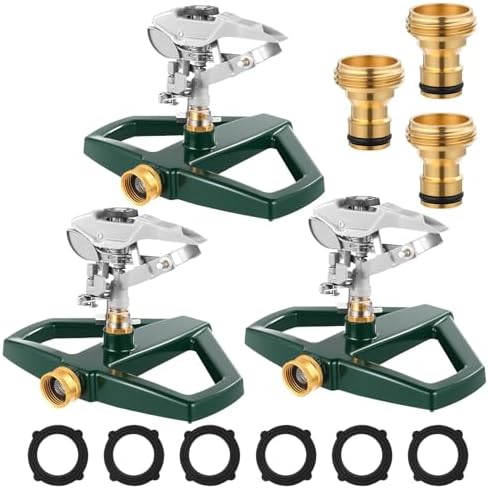 3 Sets Rotating 360 Degree Swivel Garden Sprinkler Pulsating Impact Sprinkler with Metal Base, Heavy Duty Adjustable Garden Hose Sprinklers System for Large Area Lawn Yard(Large Head) by Unknown