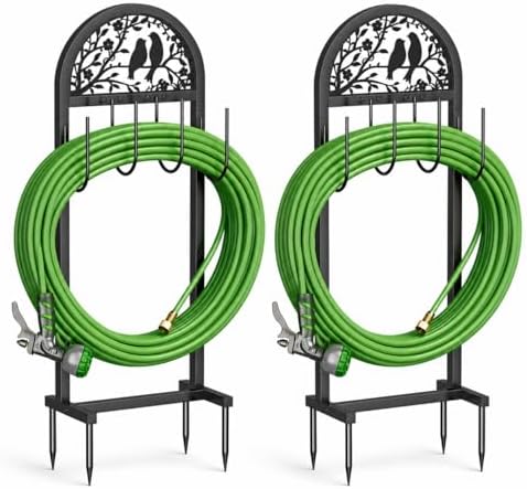 2 Pack Garden Hose Holder, Water Hose Stand with 4 Stake, Heavy Duty Metal Hose Hanger Holds 150Ft, Freestanding Hose Storage Rack for Outside,Yard & Lawn Garden by Unknown