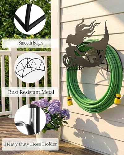 Mermaid Hose Holder Metal Wall Mount Heavy Duty 125'5/8" Garden Hose Hanger - Image 3