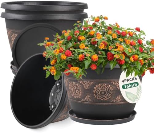 Usocik 16 Inch Outdoor Planters, 4 Pack, Copper Retro Floral by Usocik