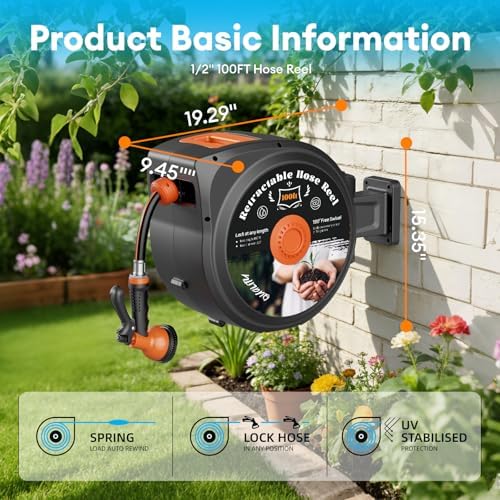 TABU 1/2 Inch x 100 FT Retractable Garden Hose Reel, Wall Mounted - Image 7