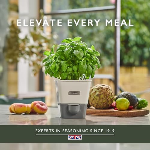 Cole & Mason Self-Watering Single Potted Herb Keeper, Indoor Herb Box, 21 cm, White/Grey, Self Watering, Includes 4 x Pads - Image 3