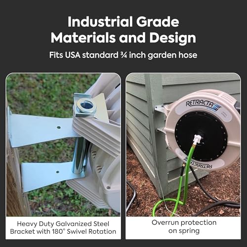 Macnaught Retractable Garden Hose Reel, 82 Ft Water Hose Reel Heavy Duty Retractable Hose with Metal 180° Swivel Rotation Bracket for Wall Mount - Beige - Image 5