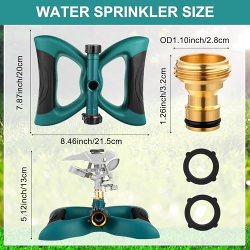 Jingmore Lawn Impact Sprinkler Heavy Duty Rotating Adjustable Pulsating Water Sprinkler Head with Metal Base, Adjustable Spraying Area and Distance for Garden Lawn Yard Irrigation(Blue,3 Packs) - Image 2