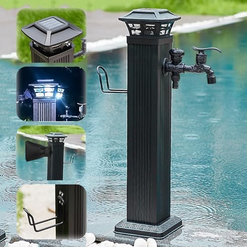 Freestanding Solar Light Water Column - Frost-Free Outdoor Faucet & Hose Stand - Floor Mount Water Tap Spigot - Stylish Garden Decor & Illuminated Water Feature by Unknown
