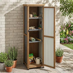 Tall Outdoor Storage Cabinet, Weatherproof Wooden Garden Potting Bench with Metal Top & Adjustable Shelves, Outdoor Patio Cabinets Work Station for Balcony, Pool, Garage - Image 2
