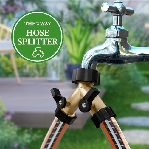 Garden Hose Splitter 2 Way, Y Heavy Duty Brass Connector Tap Splitter, Brass Garden Hose Adapter with 2 Extra Rubber Washers, Outdoor Hose Splitter, Zero Leaks, Connectors & Accessories, 2 Pack - Image 2