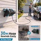 Wall-Mounted Garden Hose Reel, 100ft Retractable Water Pipe with 10-Pattern Spray Nozzle, Heavy-Duty PVC Resist-Kink Hose for Lawn, Car Wash, Gardening, All-in-One Kit 30m - Image 5