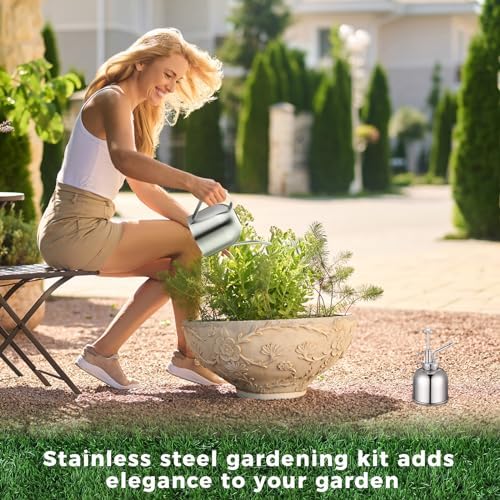 2 Pcs 33 oz Metal Watering Can Indoor Plants 10 oz Mister Spray Bottle Set Stainless Steel Watering Cans with Long Spout Sprayer Mister for House Outdoor Plants Succulents Garden (Silver) - Image 6