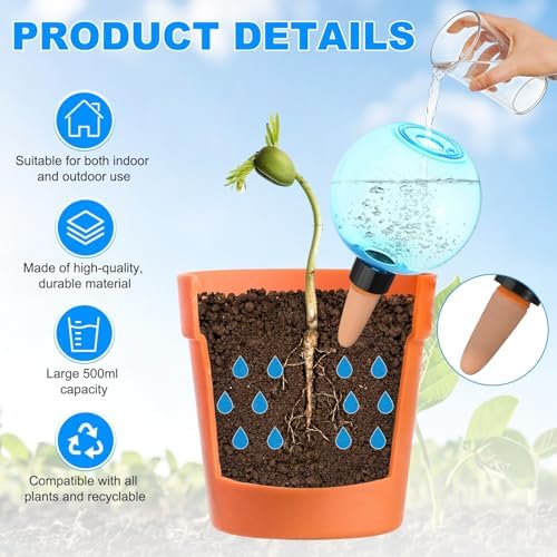 M METERXITY 4-Pack Plant Self Watering Globes, 6.9 oz Plastic Bubble Water Bulbs Top Fill for Indoor/Outdoor Plants, Self Watering Spikes Slow Release Terracotta [Blue] - Image 2