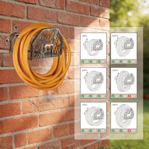 Garden Hose Holder Wall Mount for Outdoor Yard, 100 lbs Load Capacity Heavy-Duty Water Hose Hanger, Holds 150 Feet of Wall-Mounted Metal Deer Decorative Hose Rack Hook for Outside Patio, Garage - Image 3