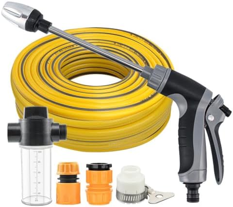 Pressure Washer, Adjustable High-Pressure Hose Nozzle for Car Washing, Garden Watering and Outdoor Cleaning，Foam Cannon + Plastic 3-Way Connector + 15m Round Hose by Unknown