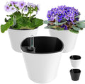 7 inch Plant Pots 3-Pack, Self Watering Flower Pots Indoor Outdoor, African Violet Pots Planters with Drainage Hole Saucer Reservoir, White by GsGardenSpecialty