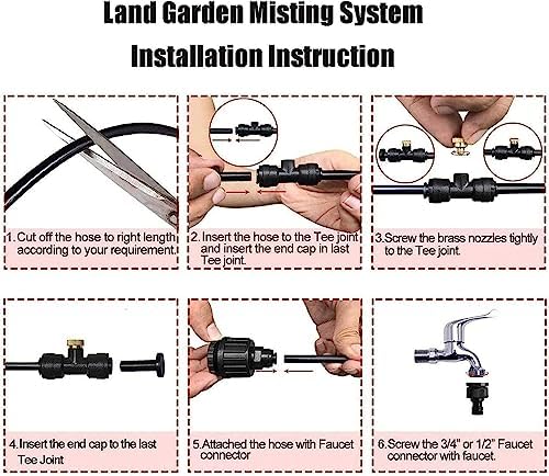 Outdoor Misting Cooling System Kit With 12V Pump,DIY Outdoor Mist Irrigation Cooling System With 3/4”Adapter And Brass Mist Nozzle, Water Mister for Irrigation, Garden, Home,9m/29.5ft Tube + 11Nozzles - Image 4