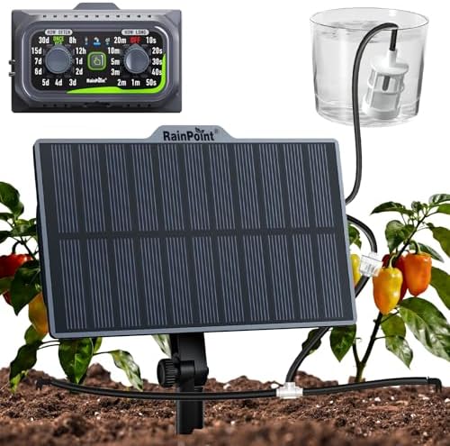 RAINPOINT Easy-Setup Solar,Rechargeable,USB-C Powered Automatic Drip Irrigation Kit System for Garden Outdoor/Indoor,Plant Waterer Device Balcony Patio Grow Tent Greenhouse Indoor Water 10-20 Plants by RainPoint