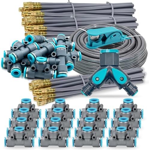 Drip Irrigation System, 100Ft 5/16 Inch Hose, 30 Adjustable Copper Nozzles, Automatic Atomizing Watering Kit for Greenhouse, Outdoor, Raised Bed, Lawn by Unknown