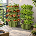 Strawberry Planter Tower, 4 Tier Stackable Vertical Planter, 16 Plant Sites, Space Saving Garden Planter, Indoor Outdoor, Made in USA (4, Sagebrush Green, Small) - Image 3