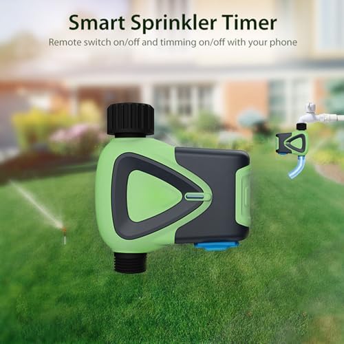 Eujgoov Smart Water Timer, Bluetooth Hose Timer with Brass Inlet, 2 Outlet 8 Programmable Water, Weatherproof Irrigation System, Large LCD Display, Blue (NPT) - Image 2