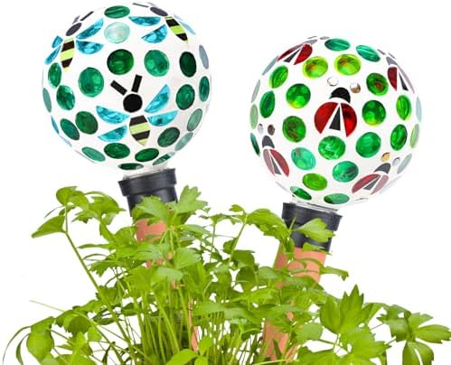 Mosaic Watering Globes 2 Pack Terracotta Self Watering Spike Green - Image 6