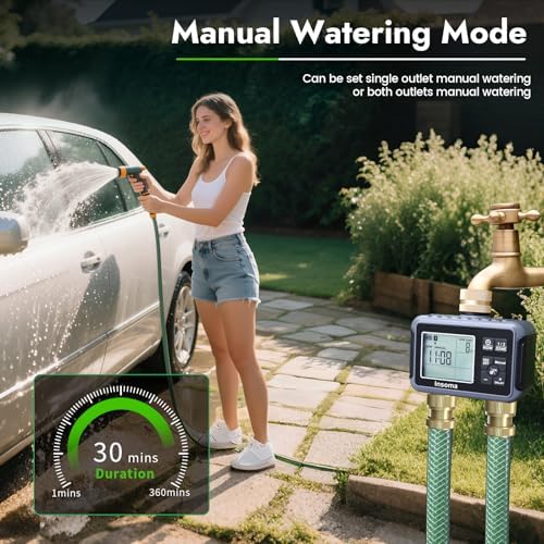 Insoma Water Timer with Brass Inlet, 2 Independent Zones Outdoor Hose Timer for Garden Faucet with Auto/Manual/Rain Delay Mode, Sprinkler Irrigation Timers for Yard Lawn - Image 4